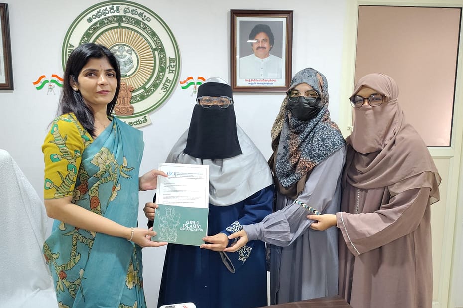 AP State Women's Commission Chairperson Dr. Sailaja Rayapati meeting Girls Islamic Organization (GIO) representatives.