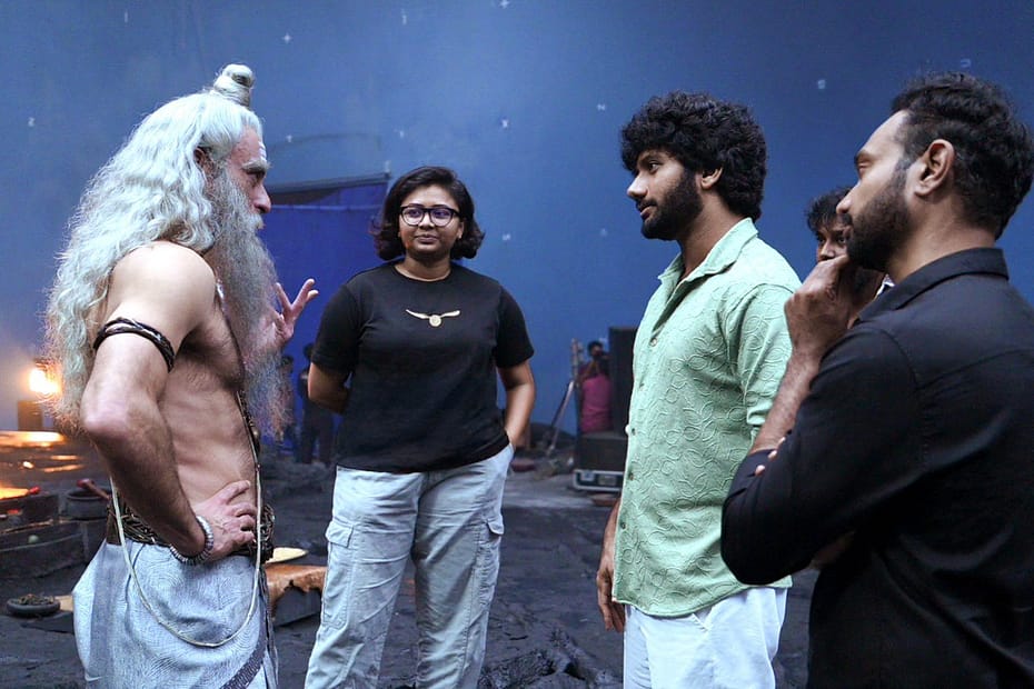 Akshaye Khanna and Prashanth Varma on Mahakali movie sets.